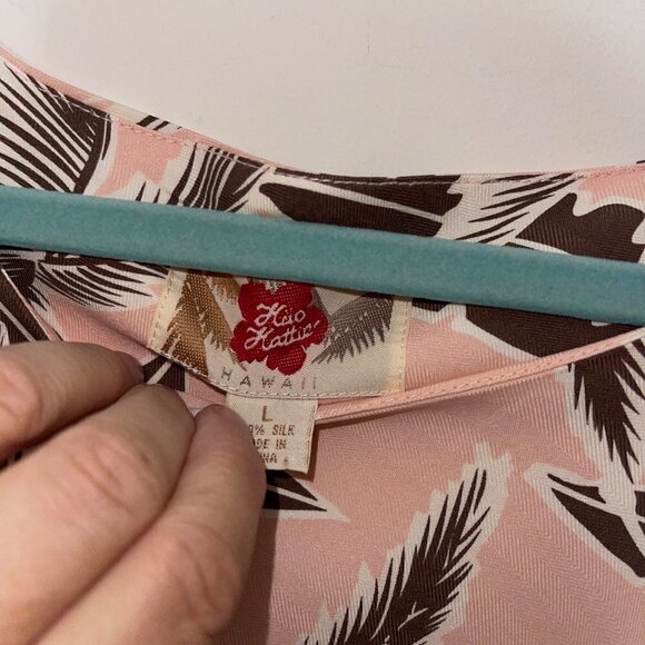 Hilo Hattie Womens Dress Size Large Pink Brown Floral Pure Silk Palm Tree - Picture 6 of 13